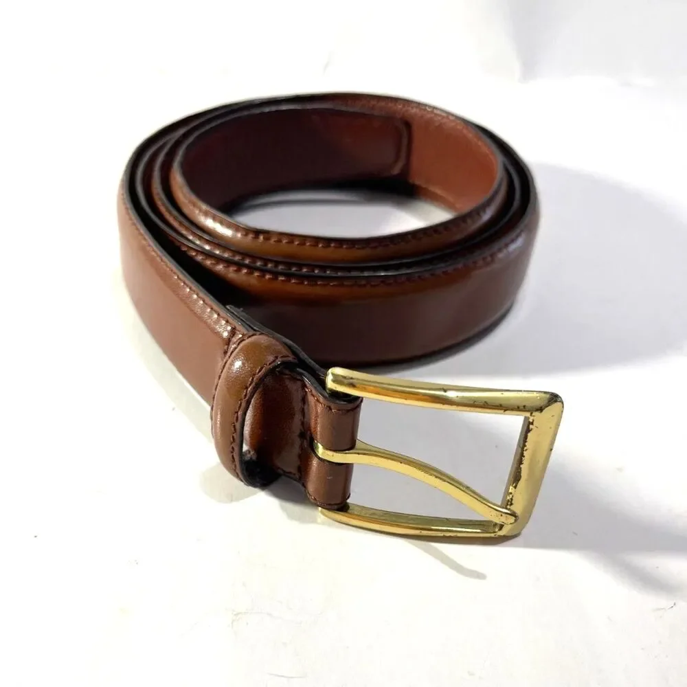 Classic Men's Brown Leather Belt with Gold Buckle